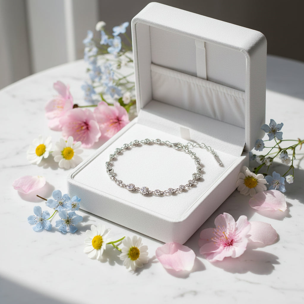 Modern French Design 0.9 Carat Moissanite Diamond Bracelet Set in 925 Silver (GRA)