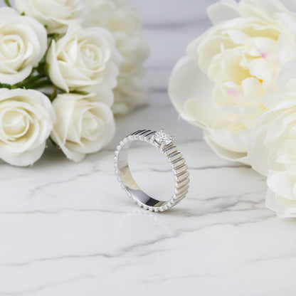 Vintage Italian Solitaire 0.3 Carat Moissanite Ring set in Platinum Plated 925 Sterling Silver (GRA) Capella Jewellery