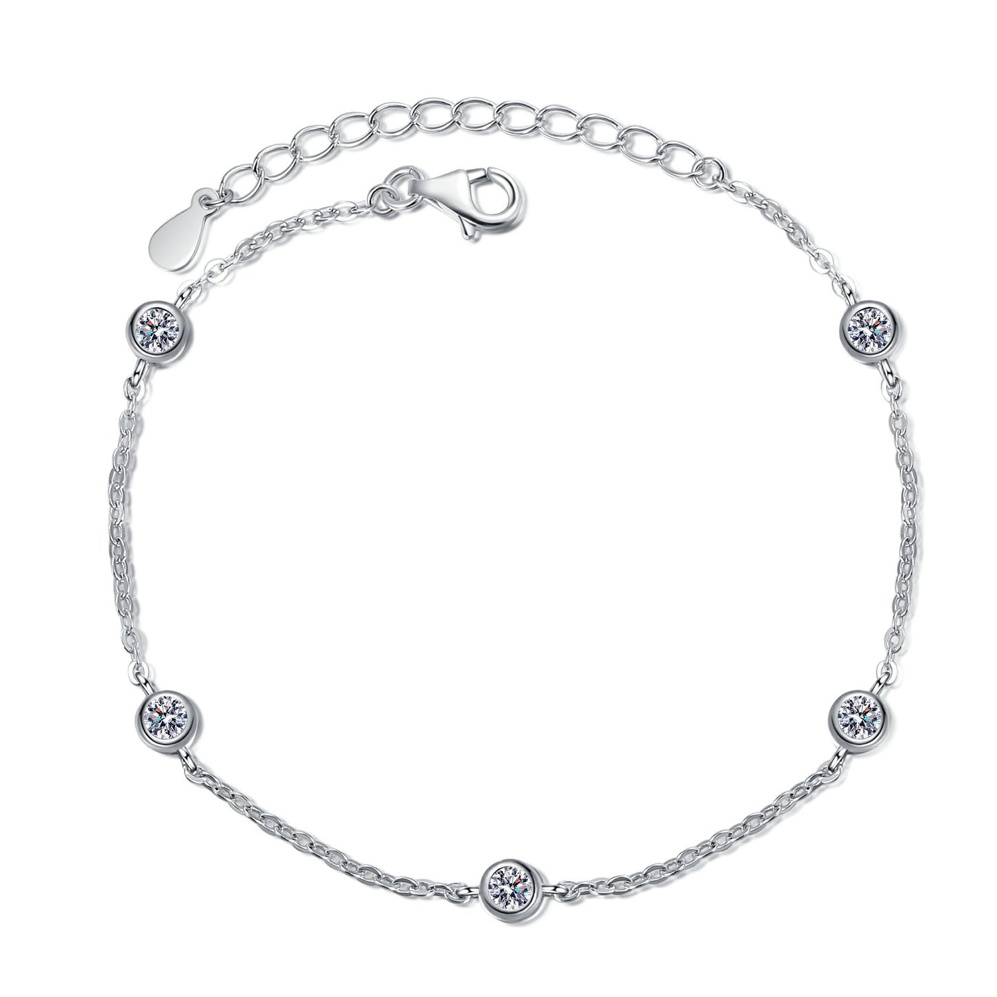 Italian Delicate Link 0.5 Carat Moissanite Bracelet set in 18K White Gold Plated 925 Silver (GRA) Capella Jewellery