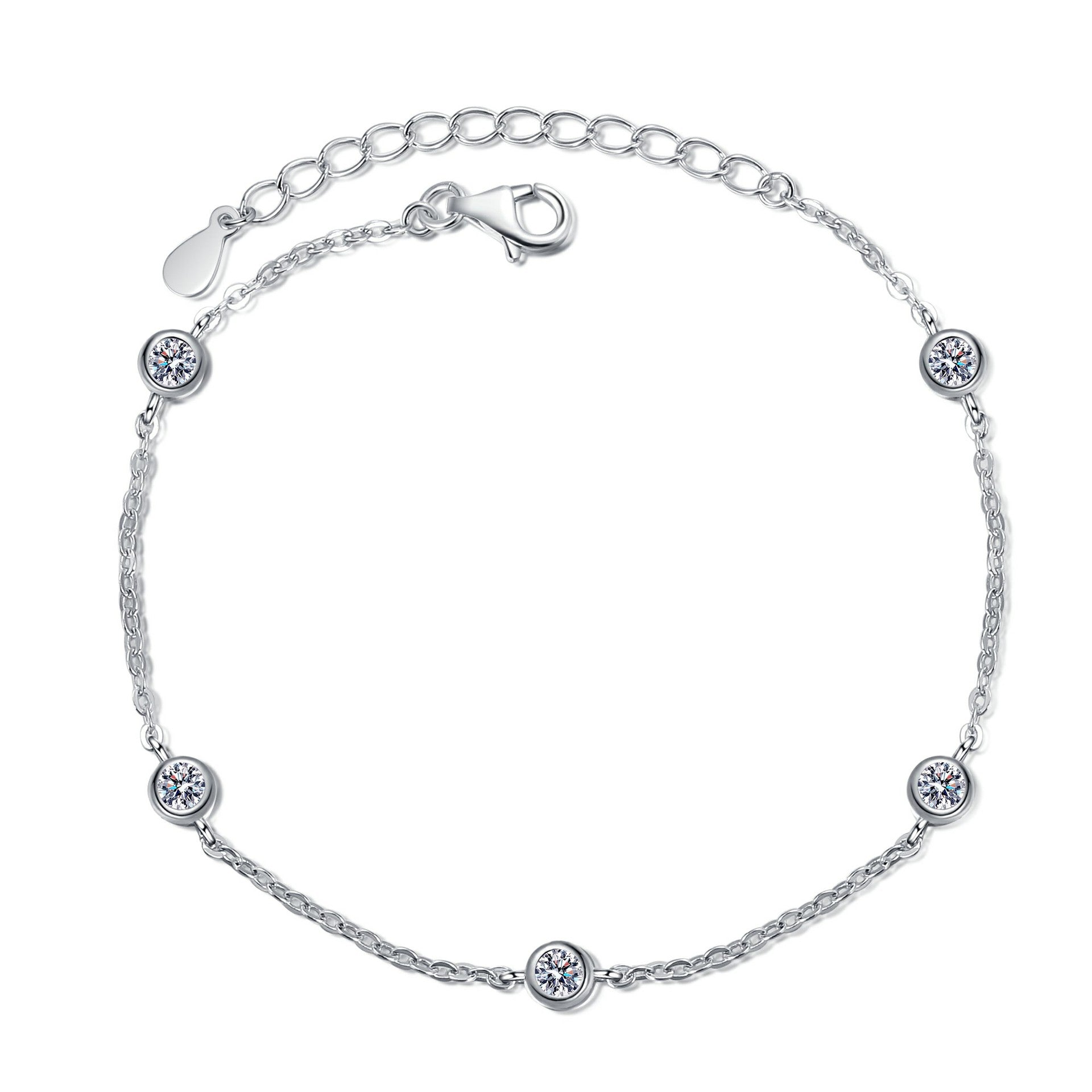 Delicate Link Chain Bezel 0.5 Carat (total) Moissanite Diamonds set in 925 Silver Bracelet (GRA)