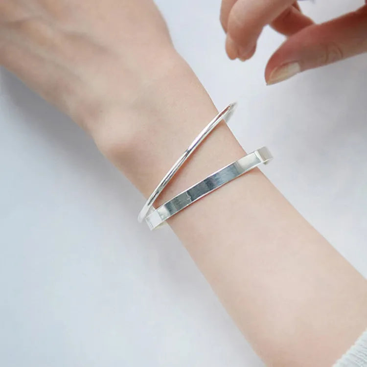 European Vintage Pure Silver Wide Face Bangle set in 18K White Gold Plated 925 Sterling Silver Capella Jewellery