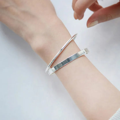 European Vintage Pure Silver Wide Face Bangle set in 18K White Gold Plated 925 Sterling Silver Capella Jewellery