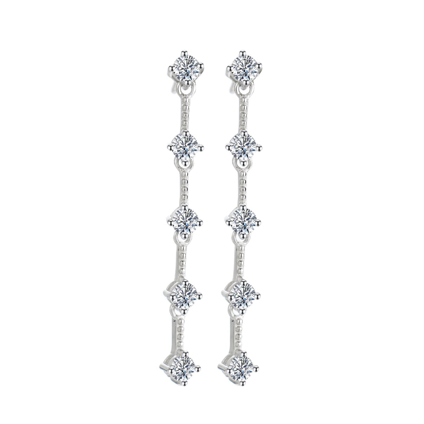 French Long Tassel Design 1 Carat Moissanite Earrings set in Platinum Plated 925 Silver Capella Reya main