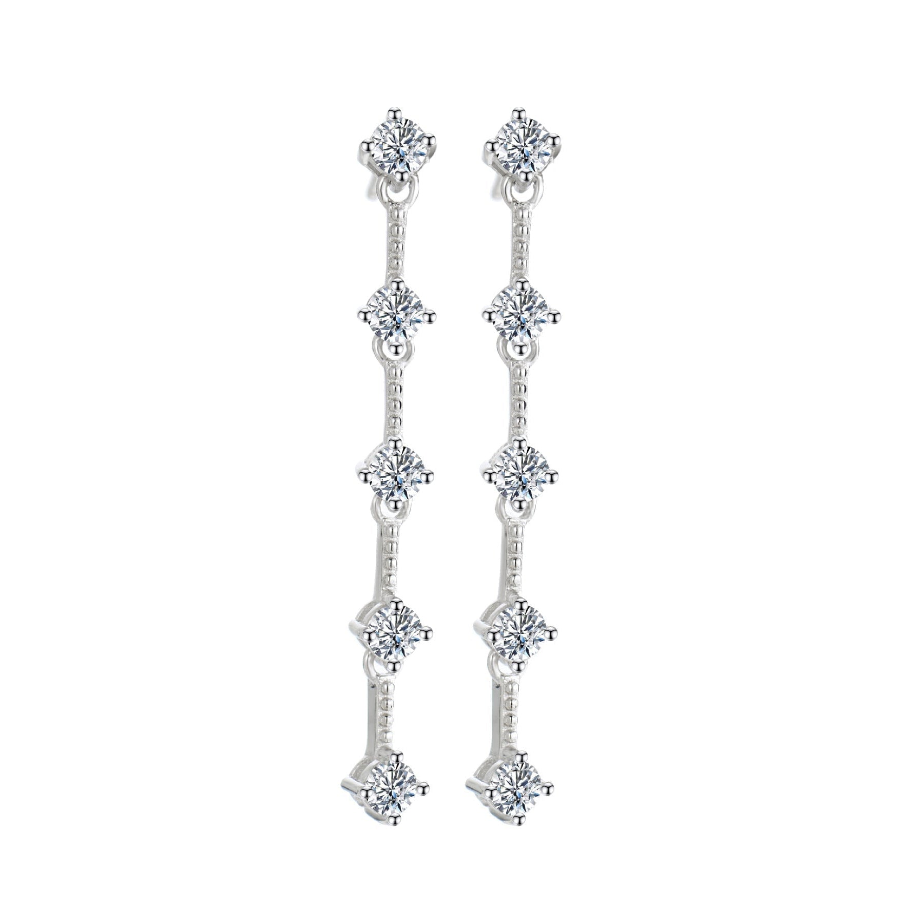 French Long Tassel Design 1 Carat Moissanite Diamond Earrings set in Platinum Plated 925 Silver