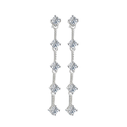 French Long Tassel Design 1 Carat Moissanite Earrings set in Platinum Plated 925 Silver Capella Reya main