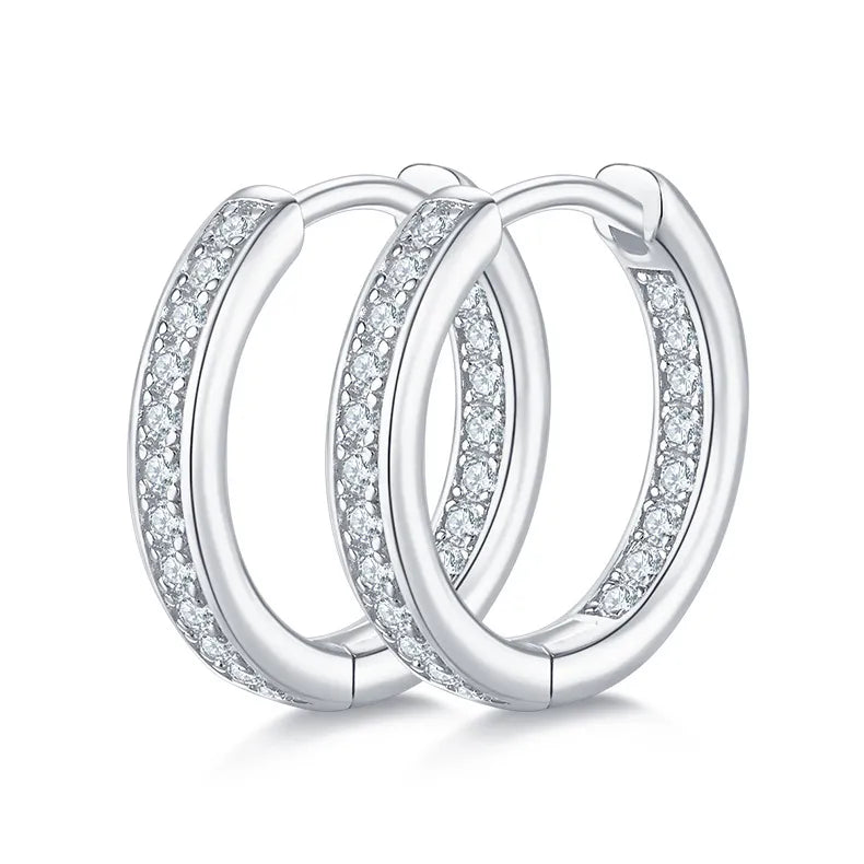 Linear Row European Inspired Hoop Micro Moissanite Earrings set in 18K Gold Plated 925 Silver Capella Reya main image