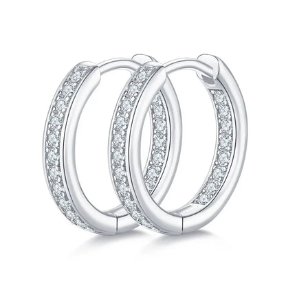 Linear Row European Inspired Hoop Micro Moissanite Earrings set in 18K Gold Plated 925 Silver Capella Reya main image
