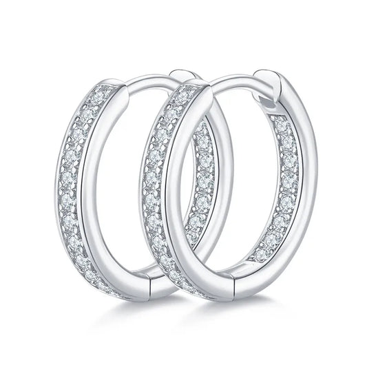 Linear Row European Inspired Hoop Micro Moissanite Diamond Earrings set in 18K Gold Plated 925 Silver
