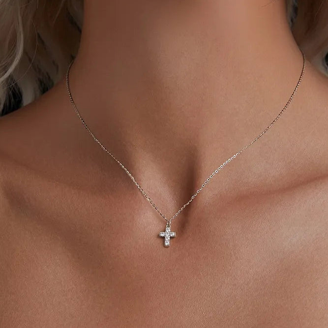 Holy Christian Cross Micro Moissanite Pendant set in Platinum Plated 925 Silver (GRA) Capella Jewellery