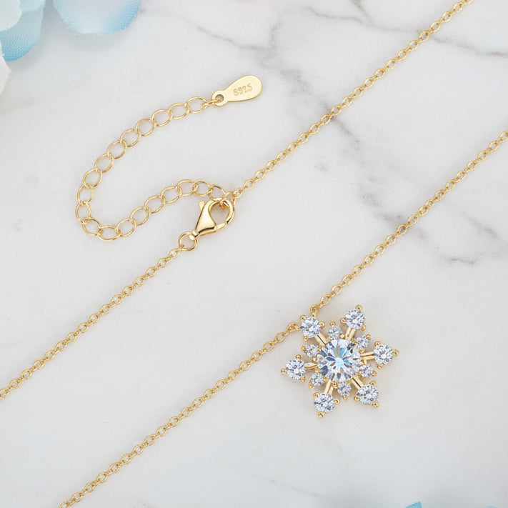 Winter Snowflake Pendent 1.8 Carat Moissanite Necklace set in 18K Gold Plated 925 Silver (GRA) Capella Jewellery