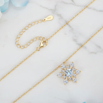 Winter Snowflake Pendent 1.8 Carat Moissanite Necklace set in 18K Gold Plated 925 Silver (GRA) Capella Jewellery