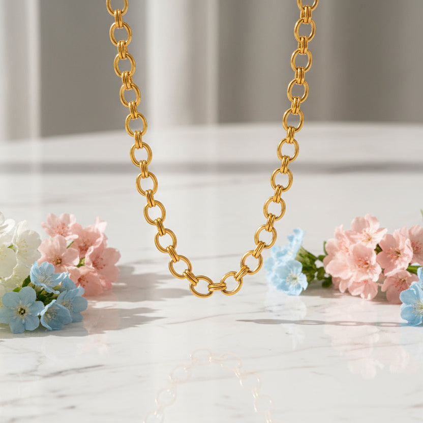 Modern European Geometric Chain INS-Style Necklace and Bracelet set in 18K Gold Plating Capella Jewellery