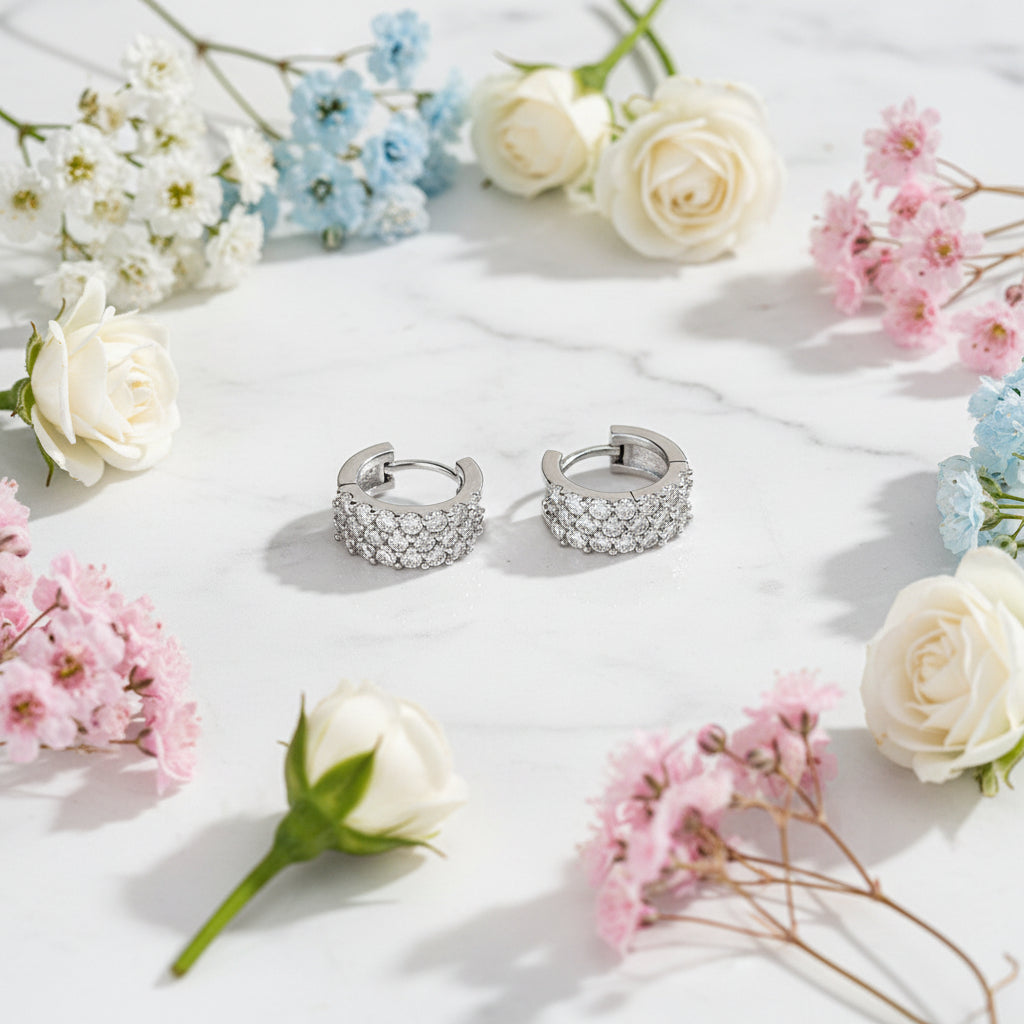 Italian Geometric Design Micro Inlaid Moissanite Diamond Earrings set in 925 Silver (GRA)