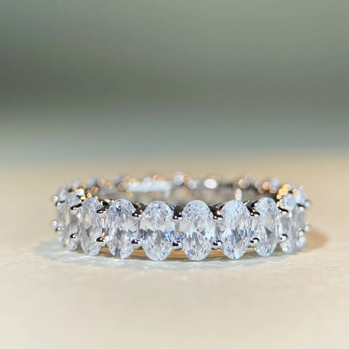European Dove Egg Inspired Ring 18 High Carbon Diamonds set in Platinum 925 Sterling Silver Capella Jewellery