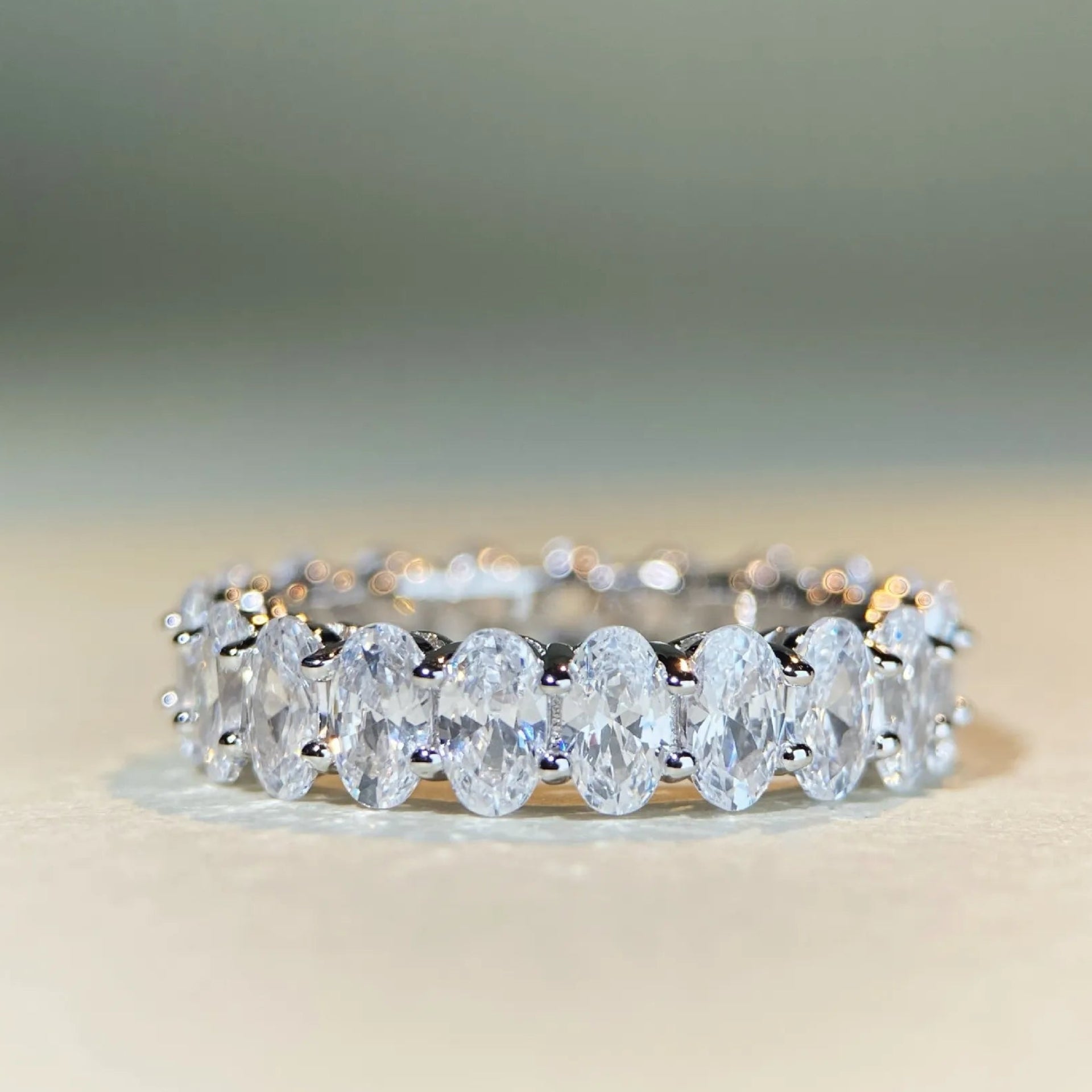 European Dove Egg Inspired Ring 18 High Carbon Diamonds set in Platinum 925 Sterling Silver