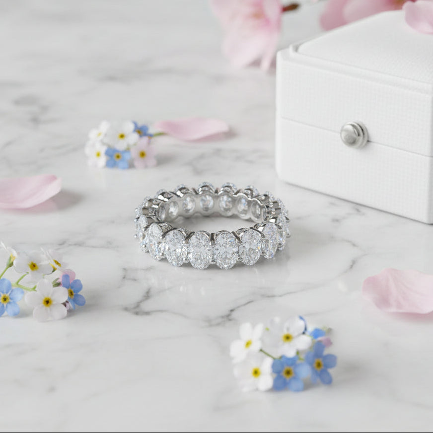 European Dove Egg Inspired Ring 18 High Carbon Diamonds set in Platinum 925 Sterling Silver