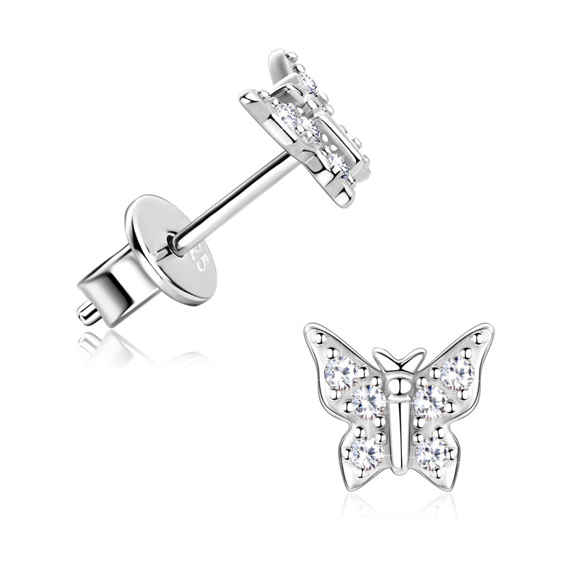 French Butterfly Design Moissanite Diamond Earrings set in Platinum Plated 925 Silver (GRA)