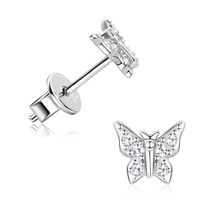 French Butterfly Design Micro Inlay Moissanite Earrings set in Platinum Plated 925 Silver (GRA) Capella Reya pic 1