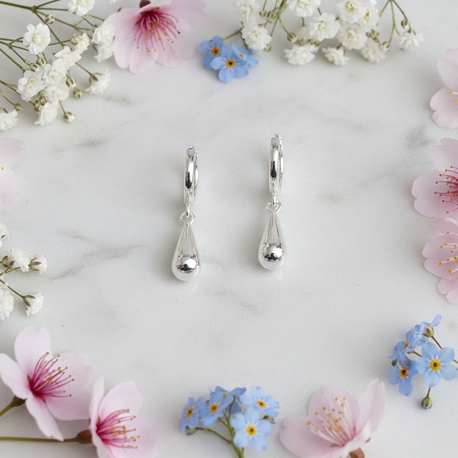 Classic European Teardrop Design Pendant Earrings set in 925 Pure Sterling Silver