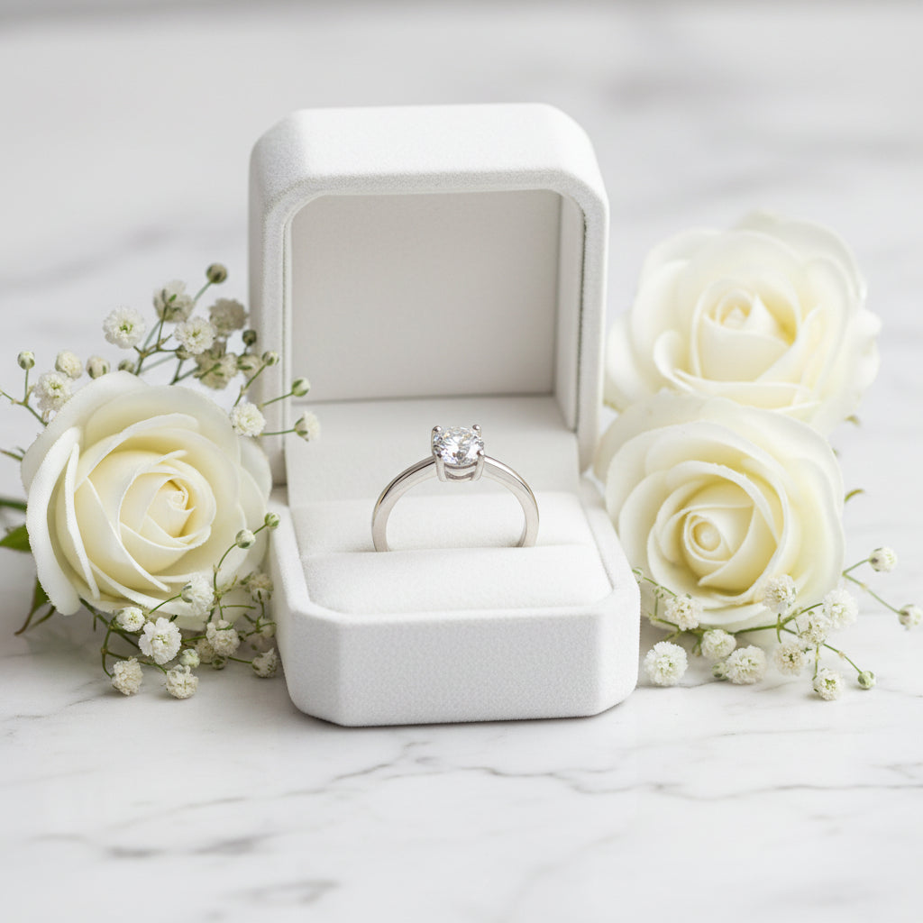 Italian Modern Four-Claw Oval 1 Carat Moissanite Diamond Ring in 18K White Gold 925 Silver (GRA)