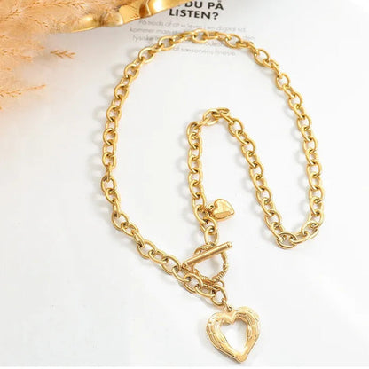 N0.2     French Chic Amore Peach Love Heart Design Pendent set in 18K Gold Plated Necklace