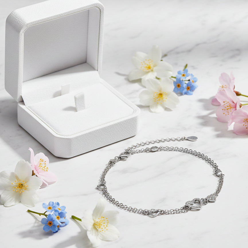 Silver Heart Micro Pavé Natural Zircon Gemstone Bracelet set in 925 Sterling Silver