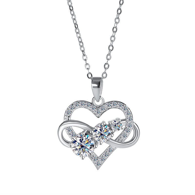 Modern Heart Pendant 1.8 Carat Moissanite Diamond Love Necklace set in 925 Silver (GRA)