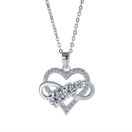 Modern Heart Pendant 1.8 Carat Moissanite Diamond Love Necklace set in Platinum Plated 925 Silver (GRA)