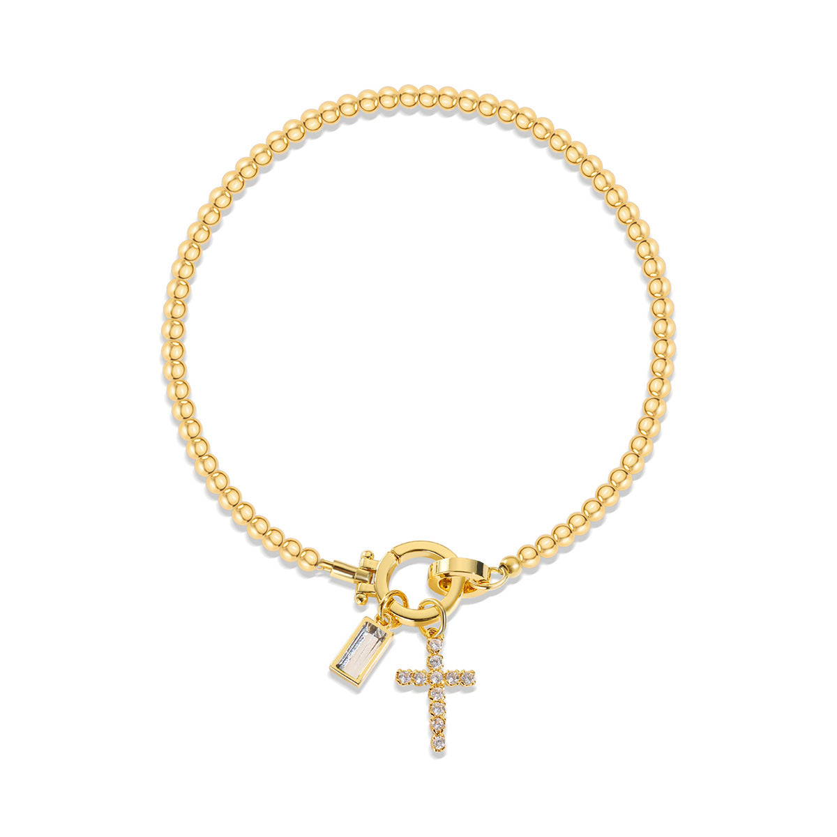 Holy Christian Cross Birth Stone Natural Zircon Gemstone Charm Bracelet set in 18K Gold Plating Capella Jewellery