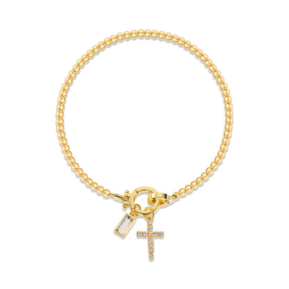Holy Christian Cross Birth Stone Natural Zircon Gemstone Charm Bracelet set in 18K Gold Plating Capella Jewellery