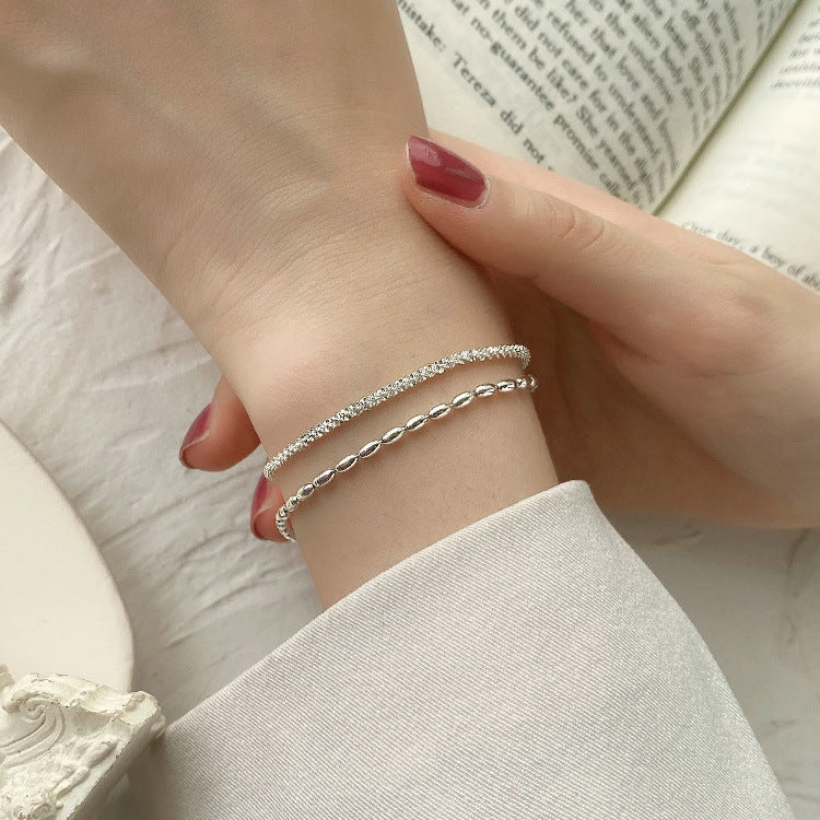 Starry Rice Bead Double Layer Bracelet set in White Gold Plated 925 Sterling Silver