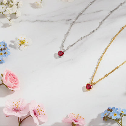 Italian Red Heart Natural Zircon Pendant Necklace set in 18K Gold Plated 925 Sterling Silver Capella Jewellery
