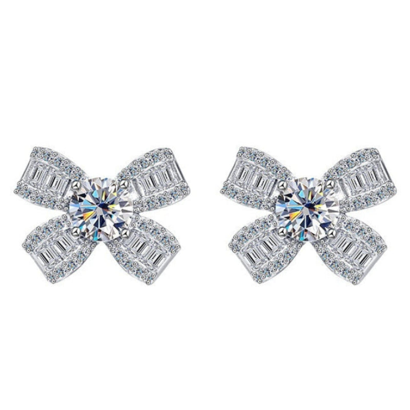 French Bow Design 1 Carat Moissanite Earrings set in Platinum Plated 925 Sterling Silver Capella Reya main image