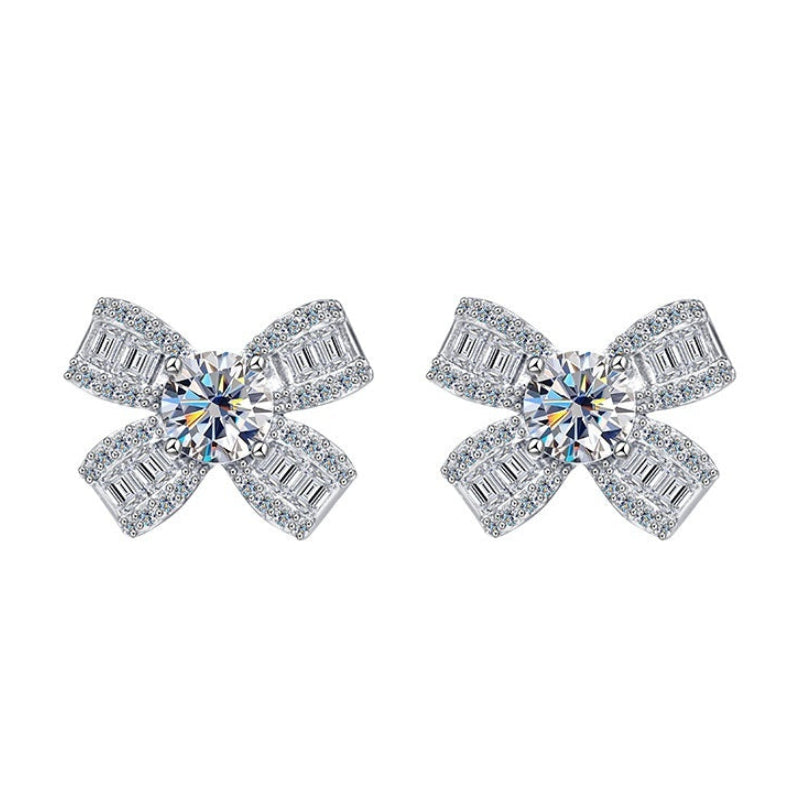Classic French Bow Design 0.5 Carat Moissanite Diamond Earrings set in 925 Sterling Silver