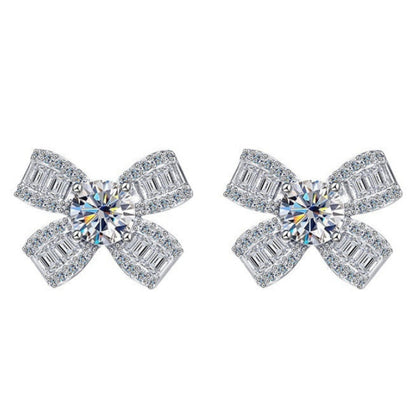 French Bow Design 1 Carat Moissanite Earrings set in Platinum Plated 925 Sterling Silver Capella Reya main image