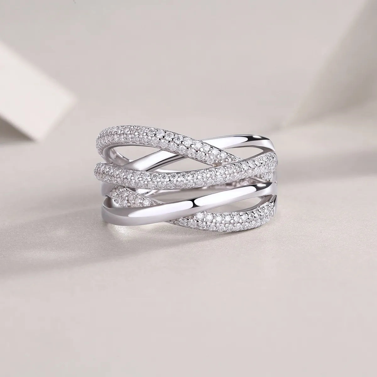 Italian Twist Micro Pavé-set 132 Moissanite Diamond Ring set in 18K White Gold Plated 925 Silver
