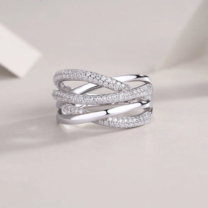 Italian Twist Design Micro Pavé-set 132 Moissanite Ring set in Platinum Plated 925 Silver (GRA) Capella Jewellery