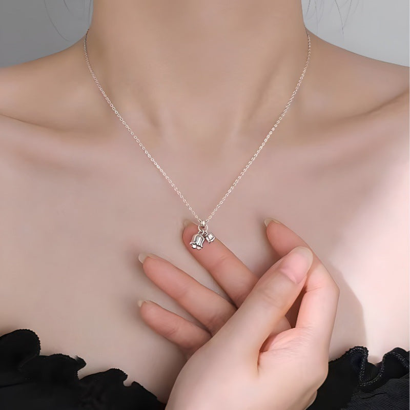 French Lily's Of The Valley Design Necklace set in 18K Gold Plated 925 Sterling Silver