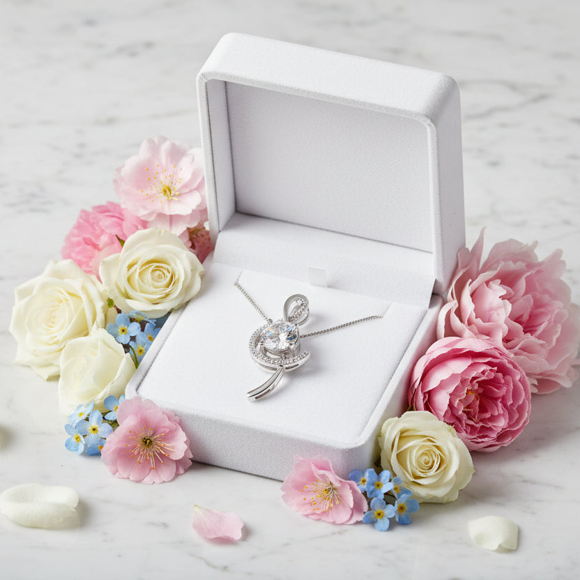 Musical Note 2 Carat Moissanite Diamond Pendent set in Platinum Plated 925 Silver (GRA)
