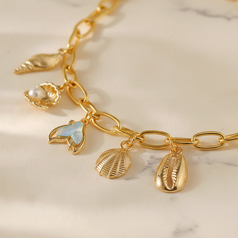 Ocean Inspired Handmade Charm Pendant Bracelet set in 18K Gold Plated