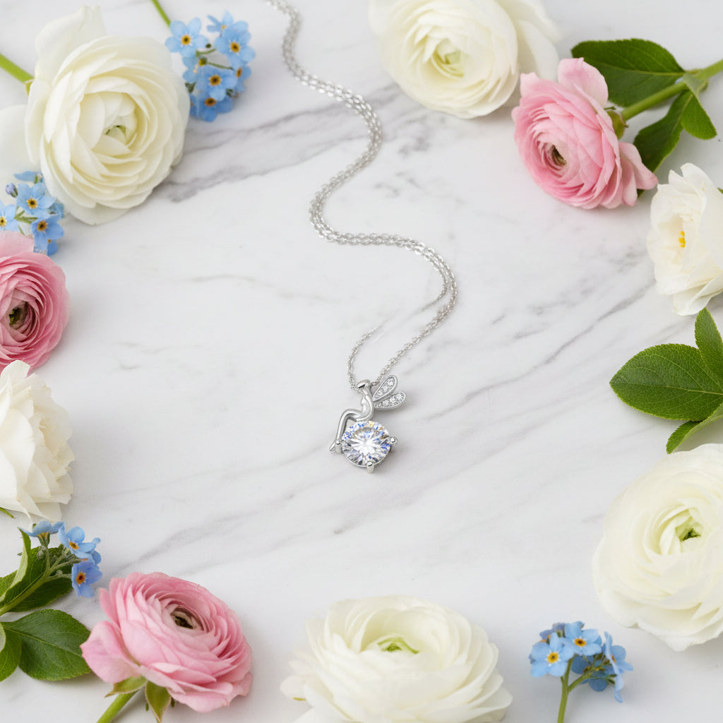 Flower Fairy 1 Carat Moissanite Diamond Pendant set in 18K White Gold Plated 925 Silver (GRA)