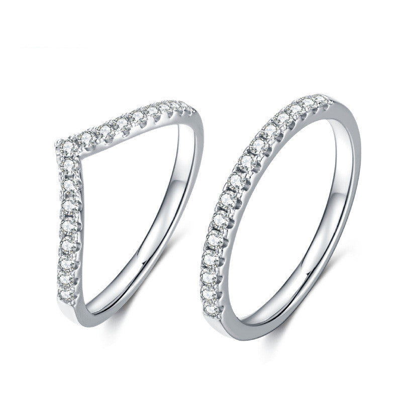 French V Row Design Micro Pavé Moissanite Diamond Ring set in 18K White Gold Plated 925 Silver