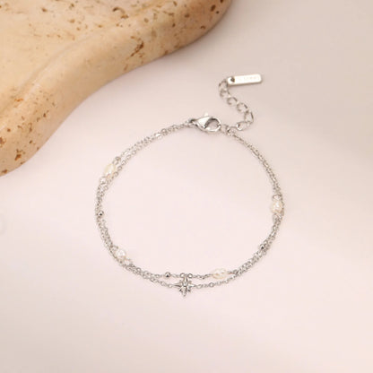 Six-Pointed Star or Heart Double-layer Pearl Necklace and Bracelet set in 18K Gold Plating Capella Jewellery