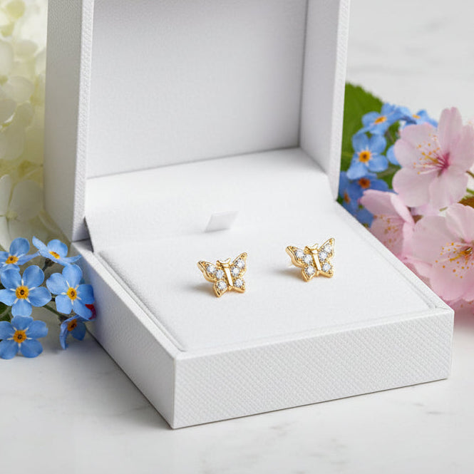 French Butterfly Design Micro Inlay Moissanite Earrings set in Platinum Plated 925 Silver (GRA) Capella Reya pic 2