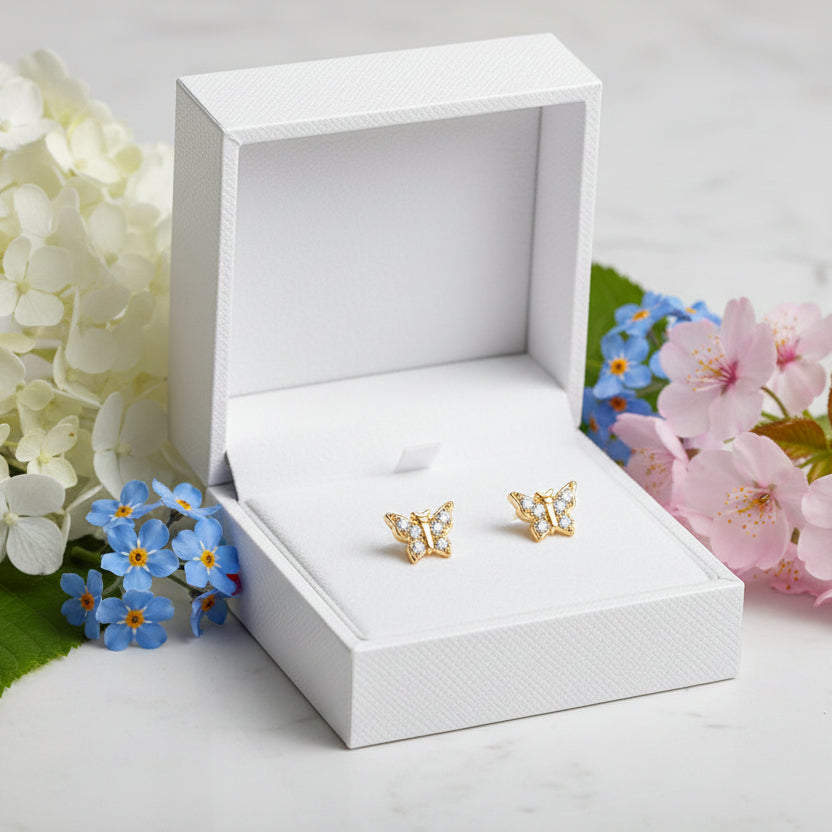 French Butterfly Design Moissanite Diamond Earrings set in Platinum Plated 925 Silver (GRA)