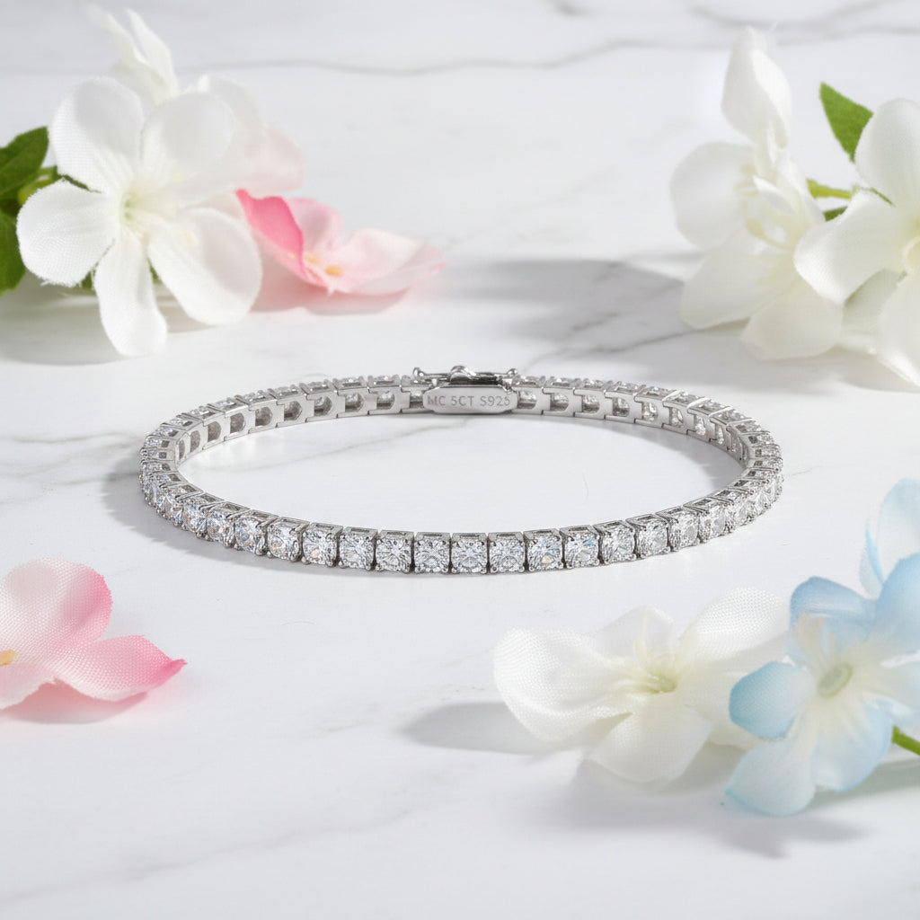 Tennis Bracelet Full 0.5 Carat Moissanite Diamonds set 18K White Gold Plated 925 Silver (GRA)