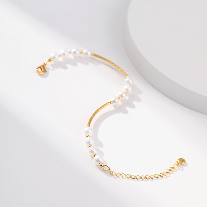 18K Gold Handmade Shell Pearl And Pearl Bracelet