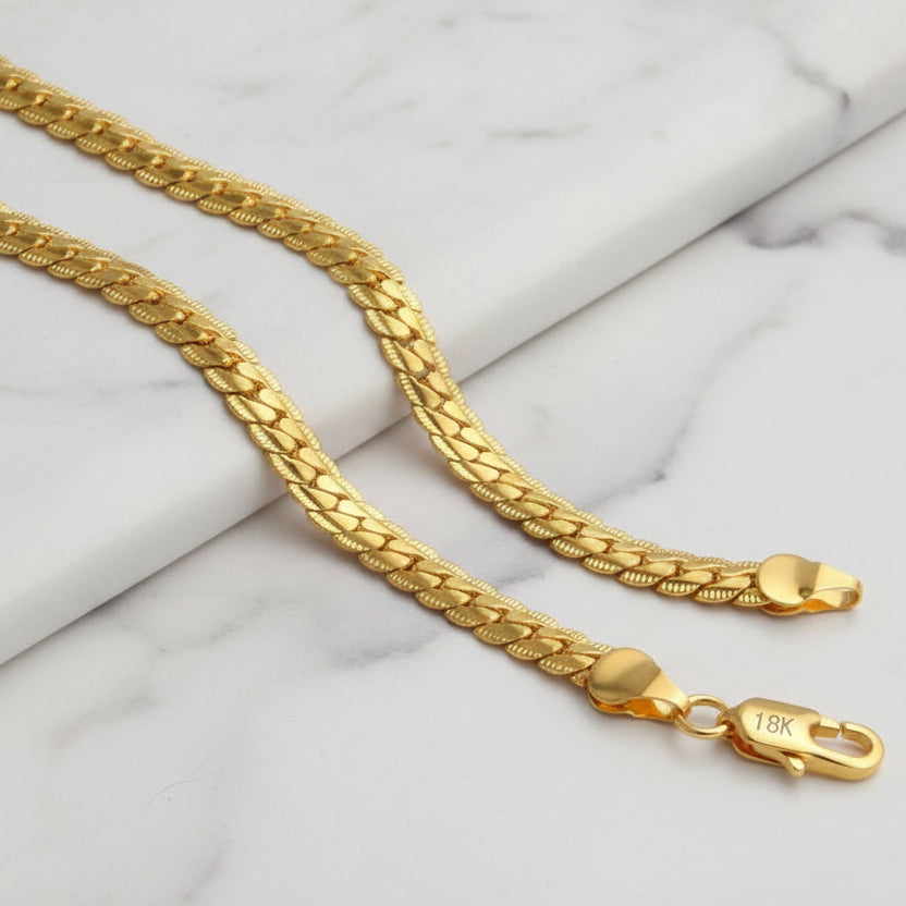 Classic Italian Inspired 5mm Side Chain Design Matching Necklace and Bracelet set in 18K Gold Plating Capella Jewellery