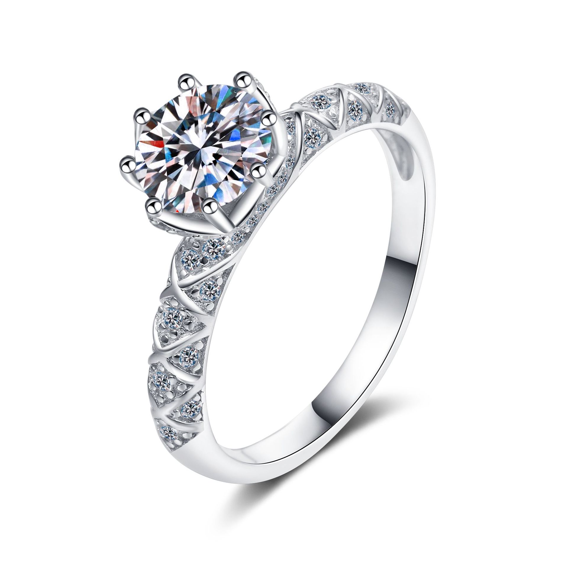 Japanese Solitaire 1 Carat Moissanite Diamond Ring set in 18K White Gold Plated 925 Silver (GRA)