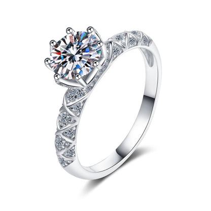 Japanese Design Solitaire Micro Pavé 1 Carat Moissanite Ring set in 18K White Gold Plated 925 Silver (GRA) Capella Jewellery